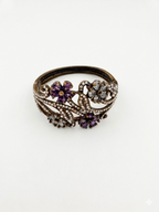 Vintage Edwardian Style Amethyst Crystal Floral Hinged Bangle