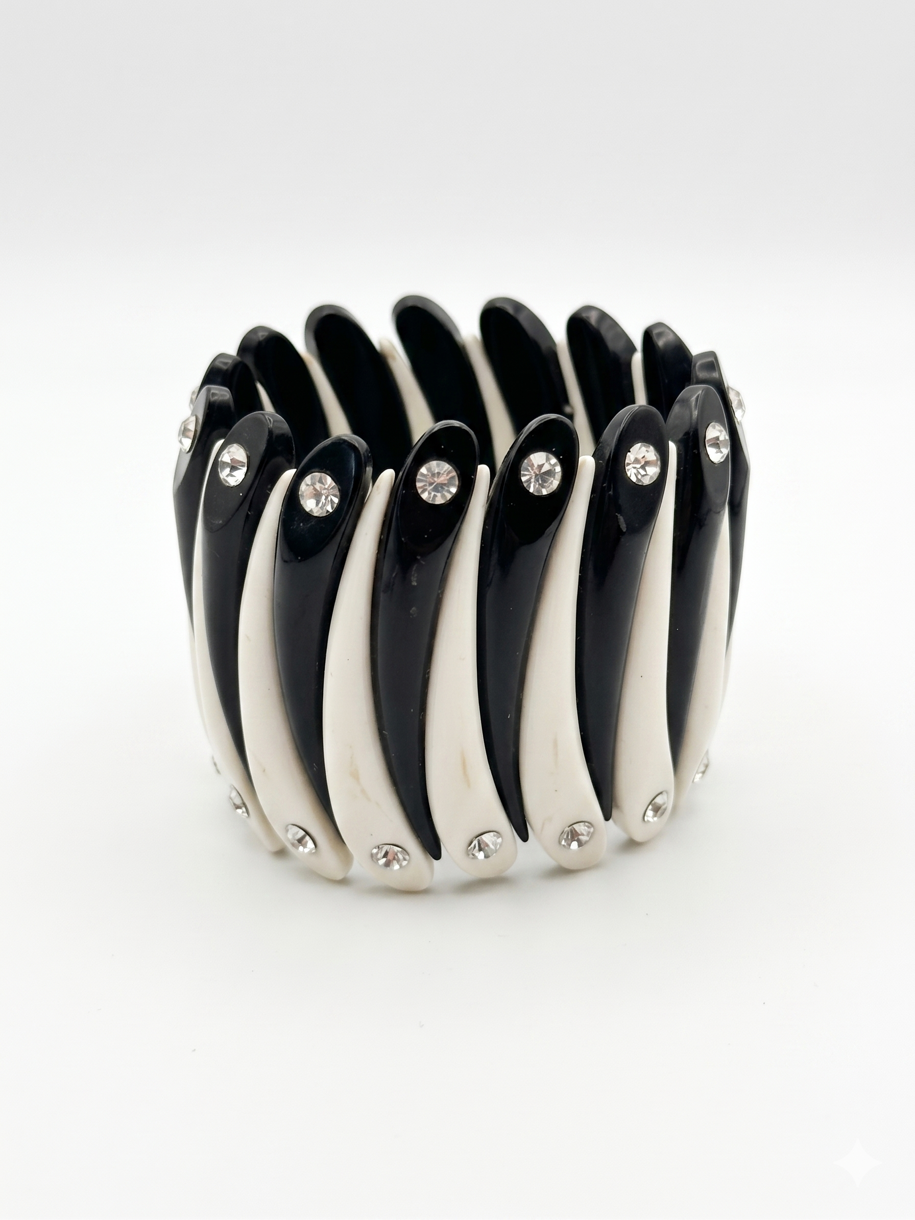 Monochrome Art Deco Stretch Bracelet with Crystal Insets