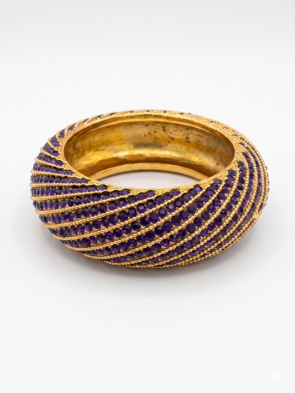 Vintage Gold Tone and Purple Crystal Dome Cuff Bracelet