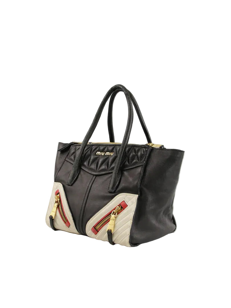 Miu Miu Bicolor Matelassé Leather Madras Satchel