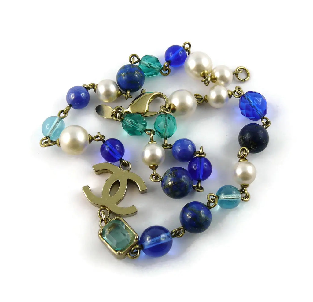 Vintage Chanel Fall 2007 Lapis Lazuli & CC Charm Necklace