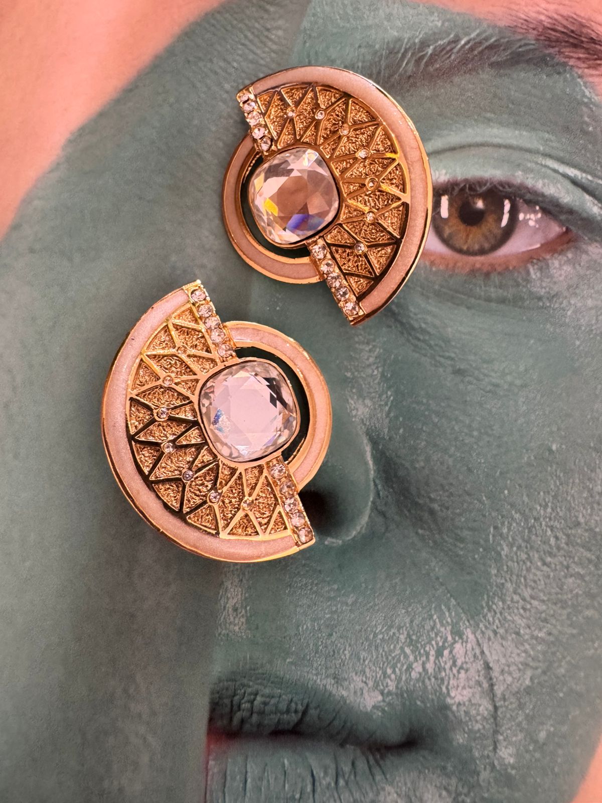 Vintage Balenciaga Art Deco Crystal Geometric Clip-On Earrings