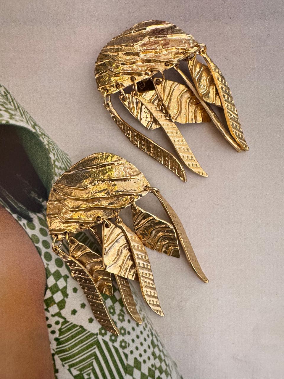 Vintage Brutalist Fringe Statement Clip On Earrings
