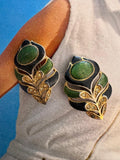 Vintage Art Nouveau Enamel Leaf Clip-On Earrings