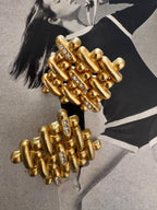 Vintage Geometric Woven Gold Plated Rhinestone Stud Earrings