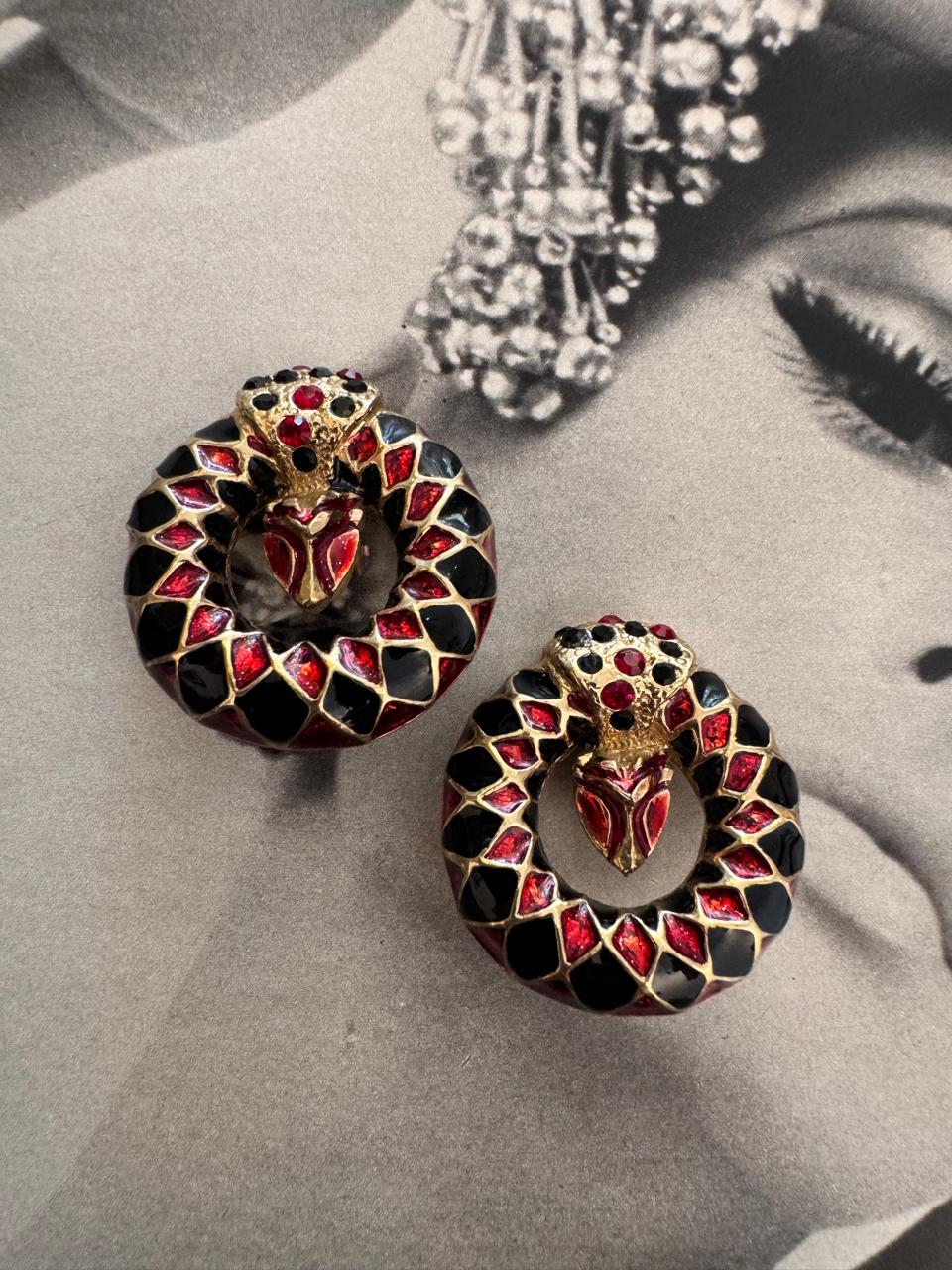 Vintage De Luigoro Enamel Snake Serpent Clip On Earrings