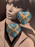 Vintage Marbled Turquoise Heart Gold Plated Clip-On Earrings