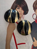 Vintage Black Enamel Gold Plated Dome Clip-On Earrings