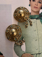 Vintage Floral Tassel Disc Clip On Earrings