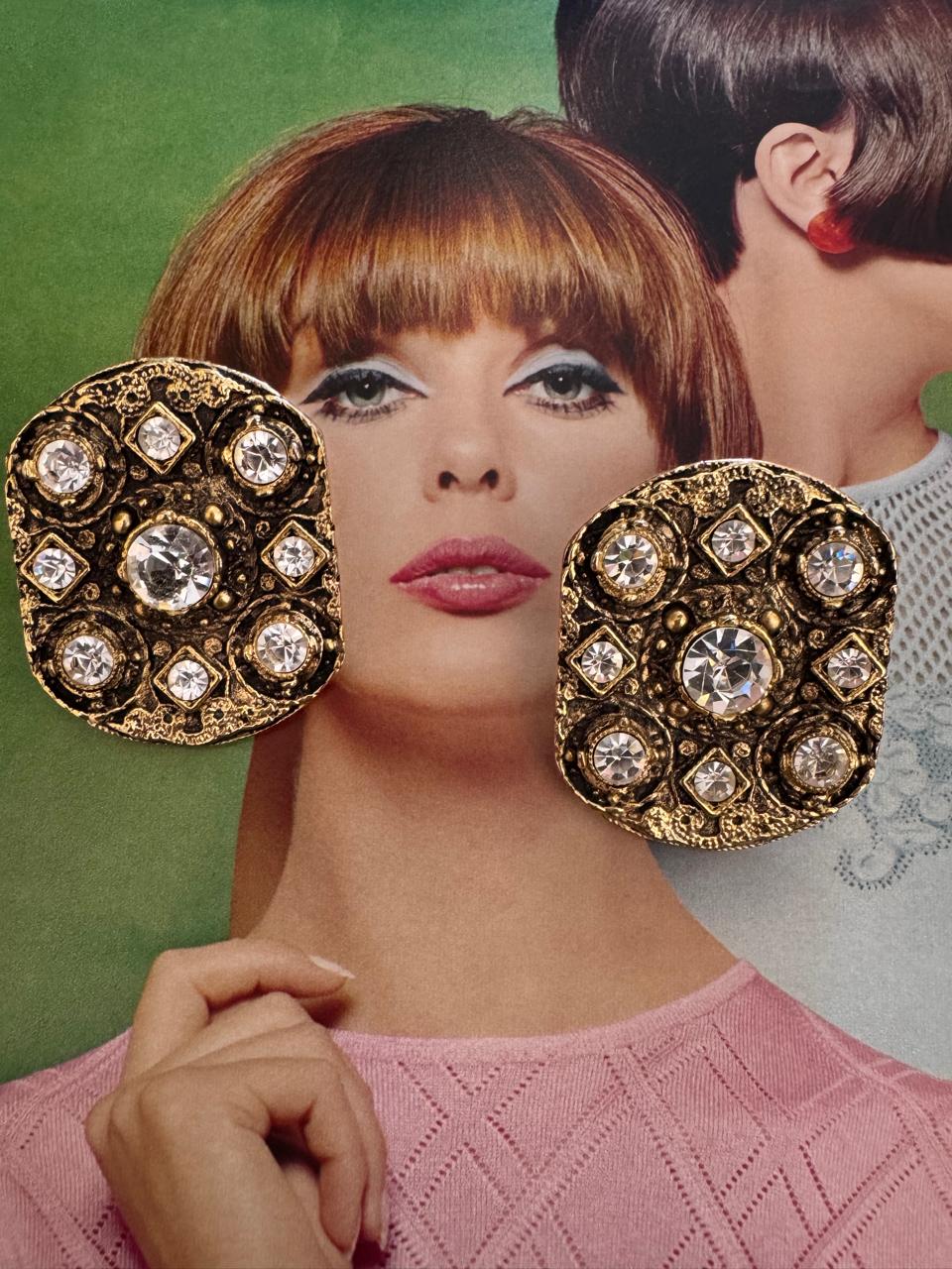 Vintage DeLuigoro Crystal Statement Clip On Earrings