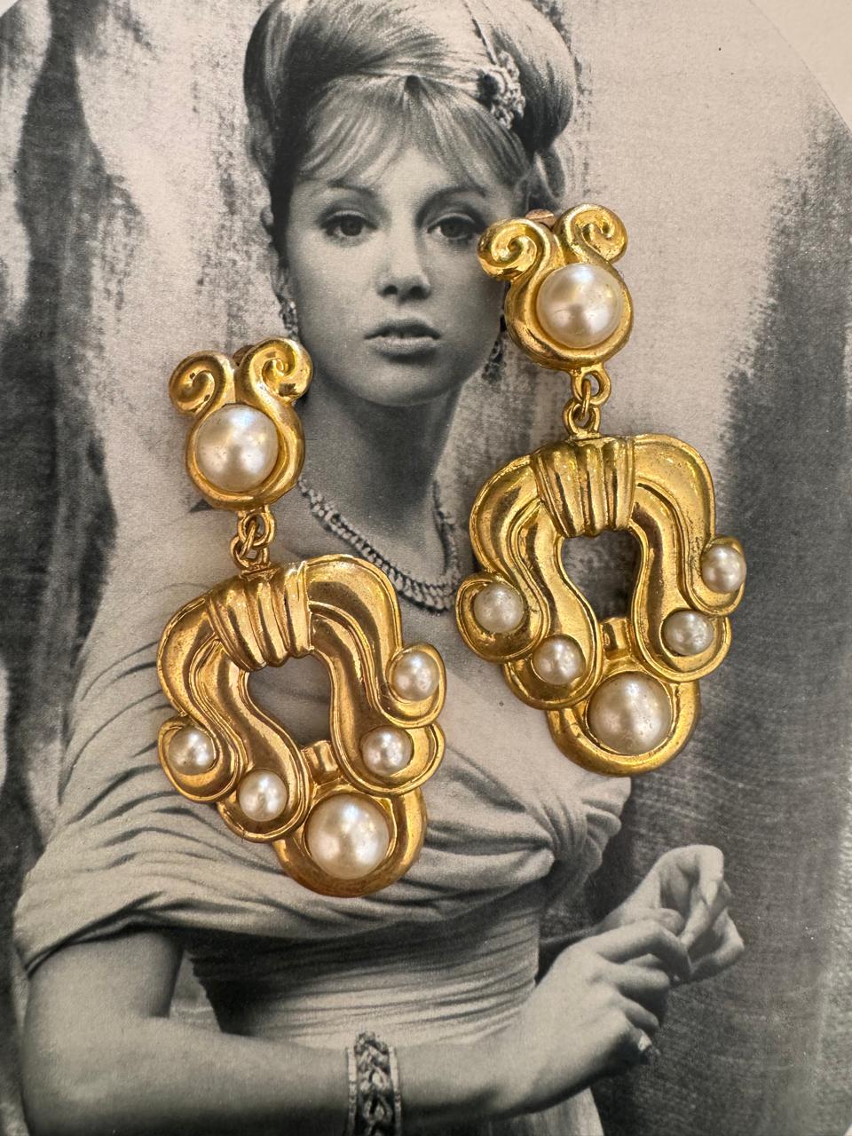 Vintage Baroque Revival Faux Pearl Drop Clip On Earrings