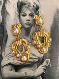 Vintage Baroque Revival Faux Pearl Drop Clip On Earrings