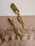 Vintage Art Nouveau Enamel Drop Clip On Earrings
