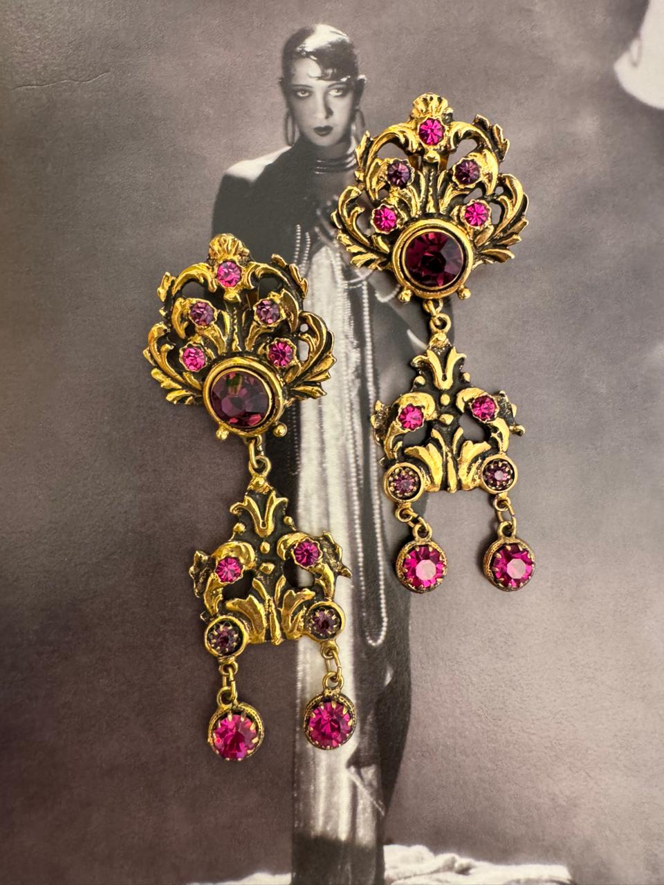 Vintage DeLuigoro Art Nouveau Crystal Chandelier Clip On Earrings