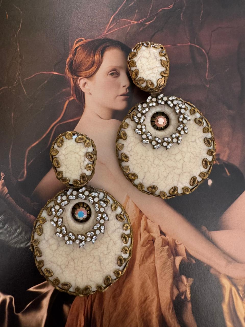 Vintage Lebanese Art Nouveau Enamel Disc Clip On Earrings