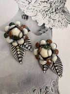 Vintage Floral Cluster Leaf Clip On Earrings