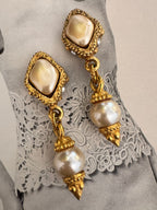 Vintage Alexis Lahellec Paris Baroque Pearl Drop Clip On Earrings