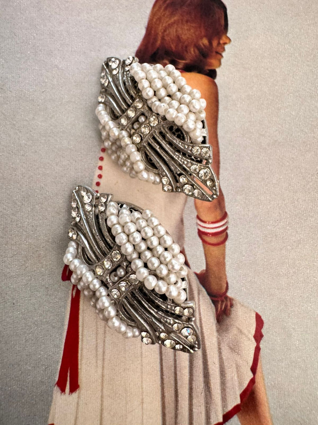 Vintage Art Deco Pearl Pavé Clip On Earrings