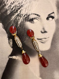 Vintage DeLuigoro Art Deco Carnelian Drop Clip On Earrings