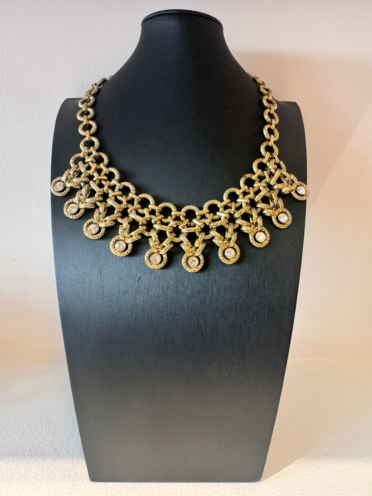 Vintage Byzantine Revival Crystal Bib Statement Necklace