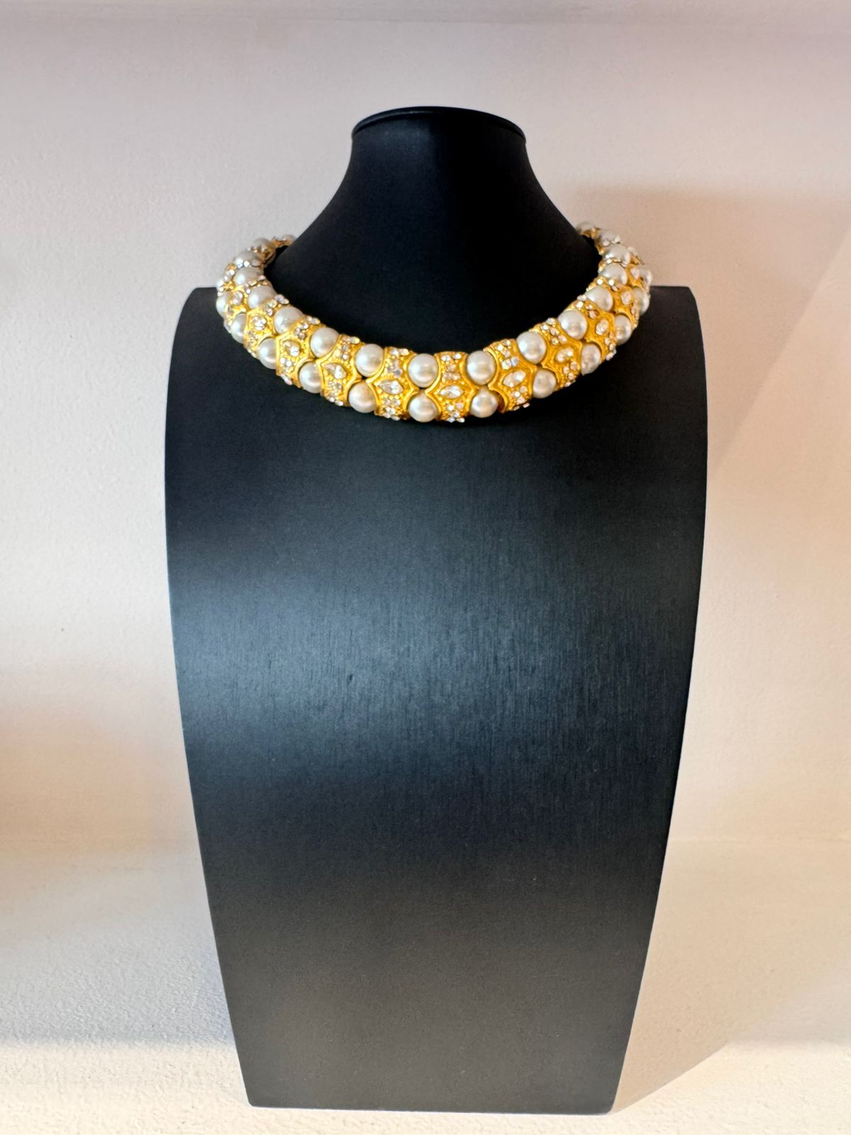 Vintage Art Deco Revival Faux Pearl Crystal Collar Necklace
