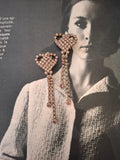Vintage Dainty Rhinestone Heart Drop Earrings