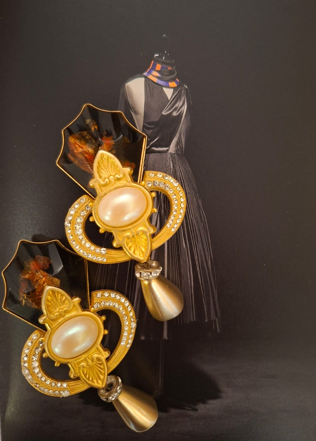 Vintage Baroque Revival Tortoiseshell Pearl Drop Earrings
