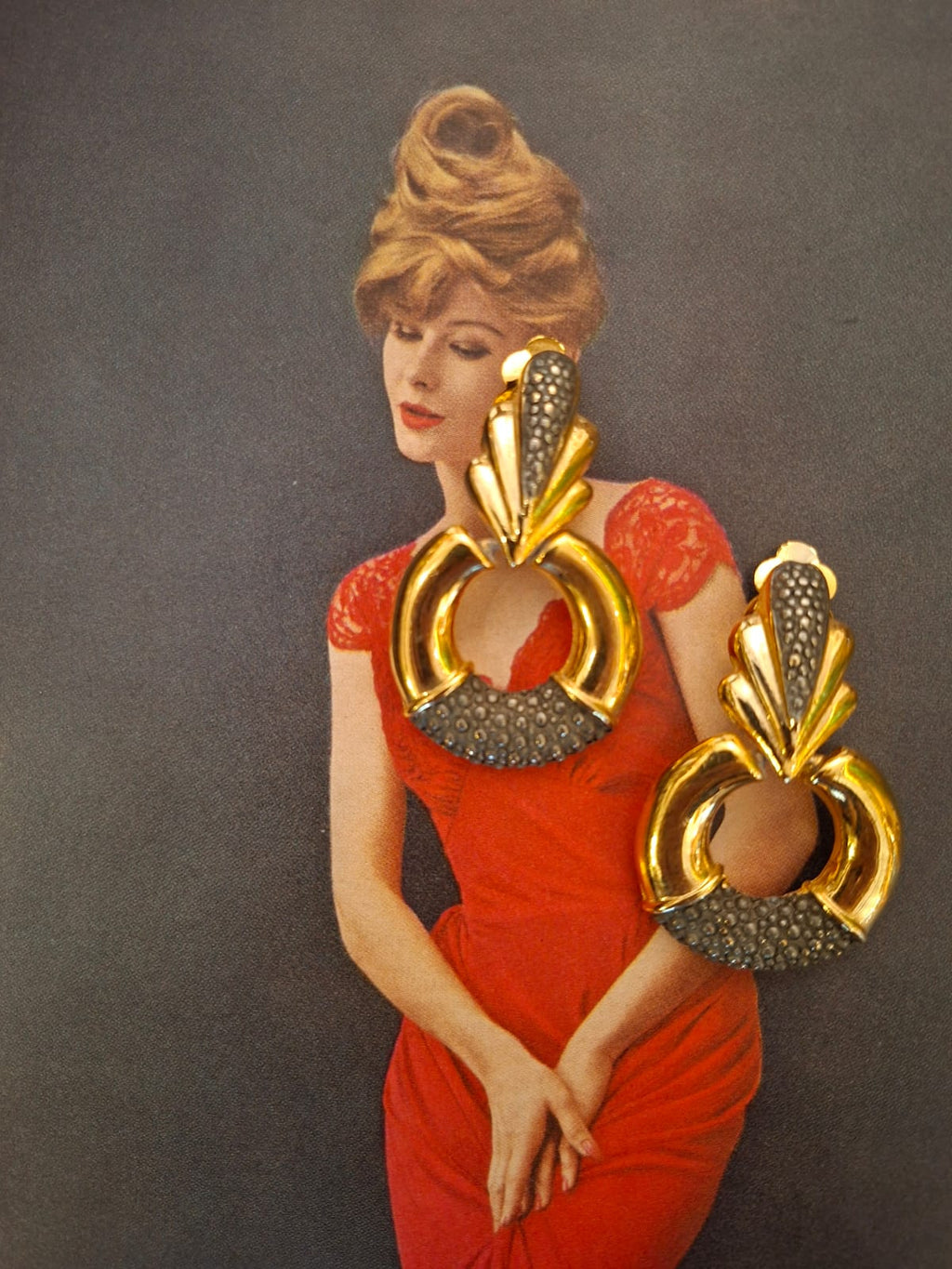 Vintage Art Deco Revival Textured Door Knocker Statement Earrings