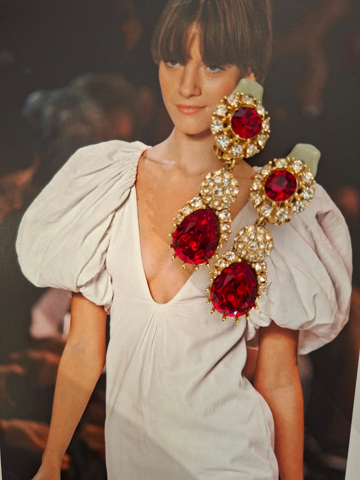 Vintage Ciner Ruby Red Crystal Statement Drop Clip-On Earrings