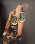 Vintage Art Nouveau Revival Green Stone & Crystal Dangle Earrings