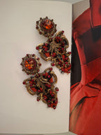 Vintage Levantine Custom-Made Red Crystal Textile Earrings