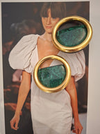 Vintage Italian Modernist Green & Gold Oversized Earrings