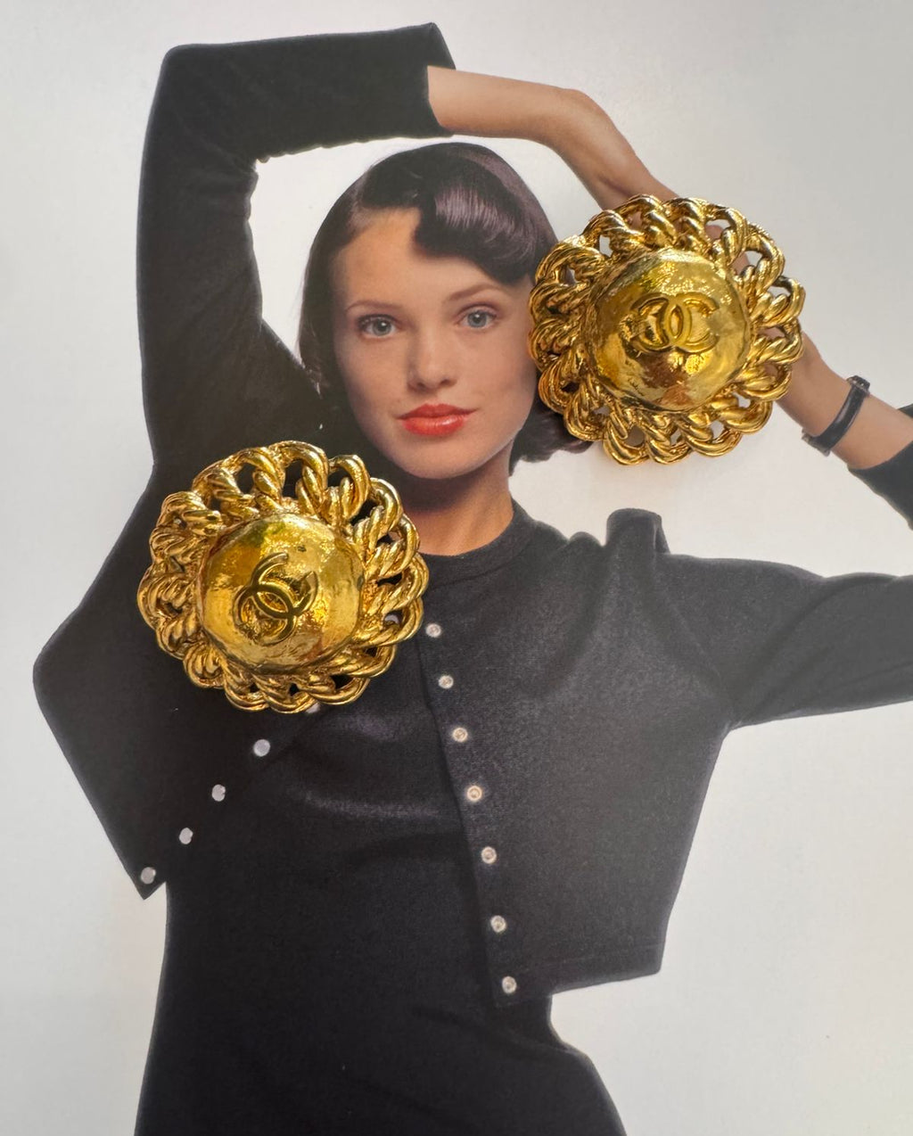 Chanel Vintage Concave Dome Chain Clip-On Earrings