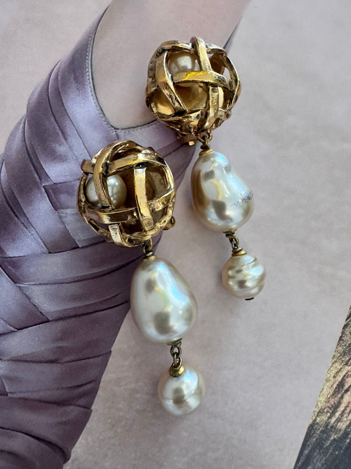 Vintage Valentino Baroque Pearl Cage Drop Earrings