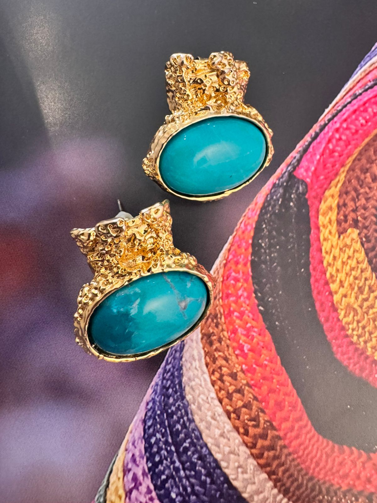 Vintage Yves Saint Laurent Turquoise Cabochon Sculptural Earrings