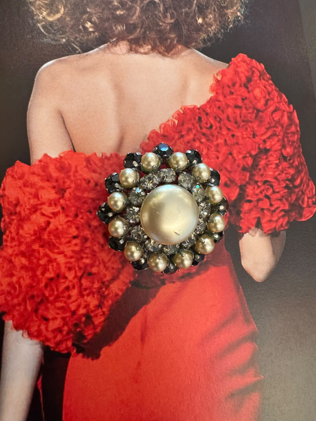 Vintage Pearl & Crystal Cluster Brooch
