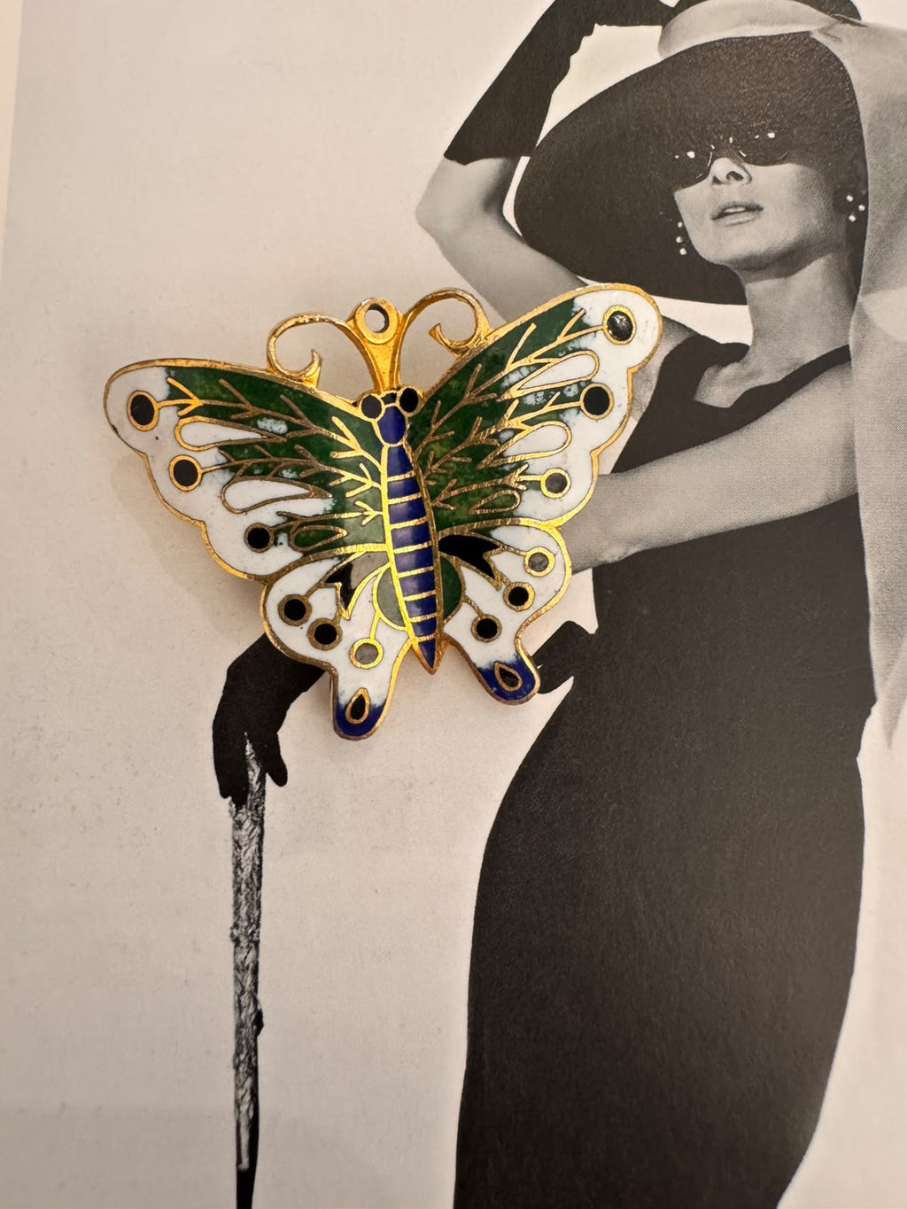 Vintage Cloisonné Butterfly Enamel Brooch