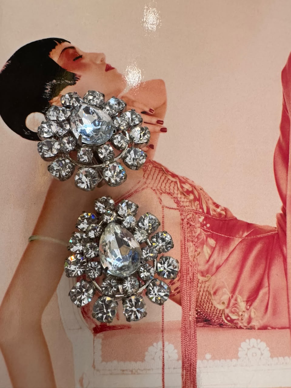 Vintage Crystal Teardrop Cluster Clip-On Earrings