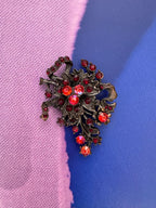 Vintage Bohemian Garnet Crystal Floral Brooch