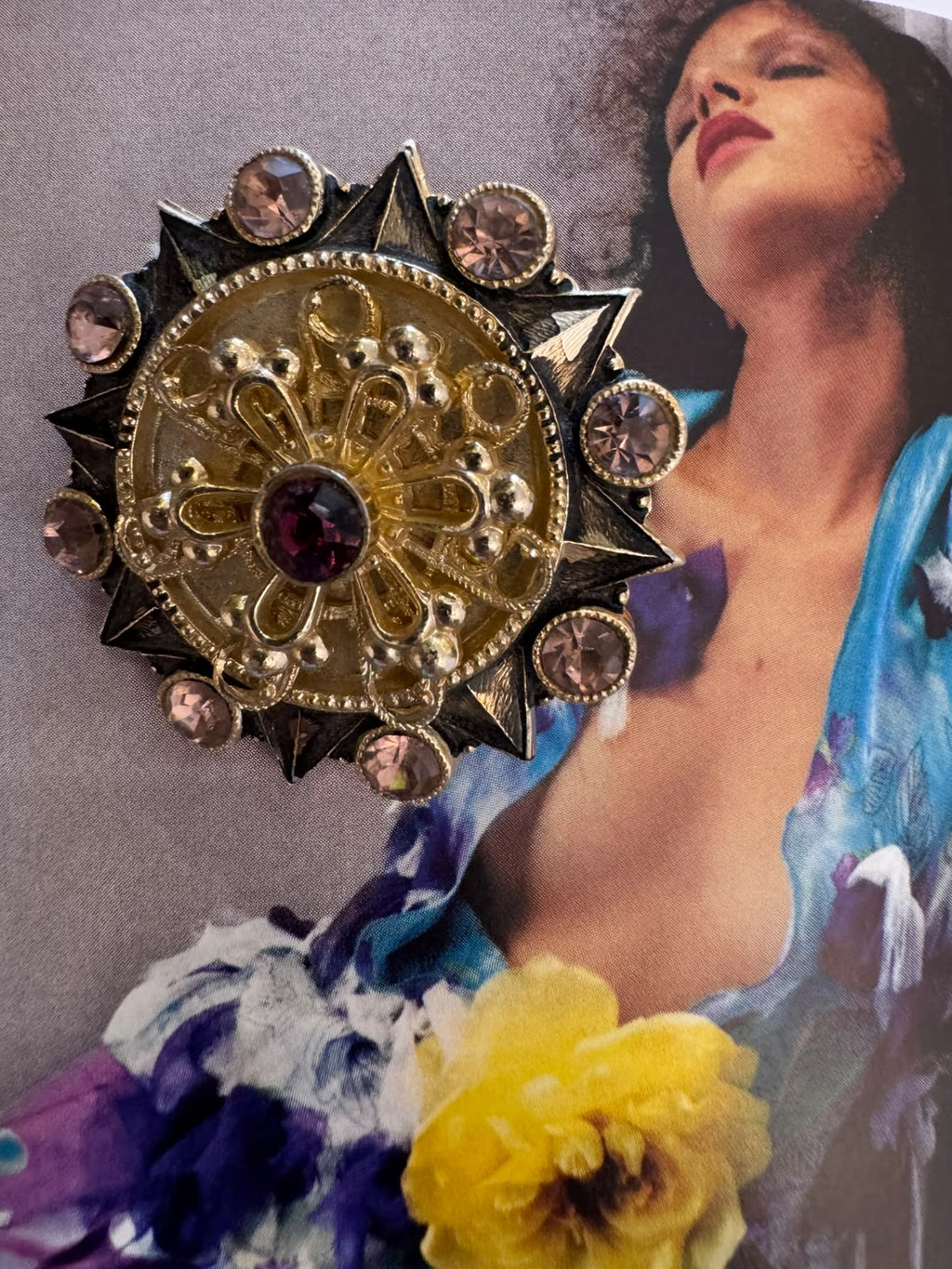 Vintage Byzantine Sunburst Crystal Brooch