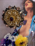 Vintage Byzantine Sunburst Crystal Brooch