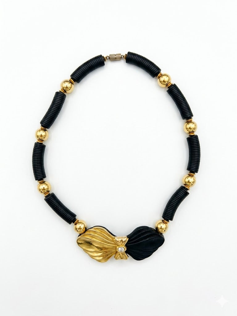 Vintage Mixed-Media Bow Collar Necklace