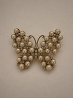 Vintage Faux Pearl Rhinestone Butterfly Brooch