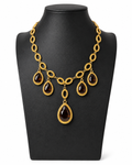 Vintage Gold Tone Teardrop Necklace with Brown Stones