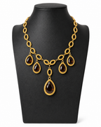 Vintage Gold Tone Teardrop Necklace with Brown Stones