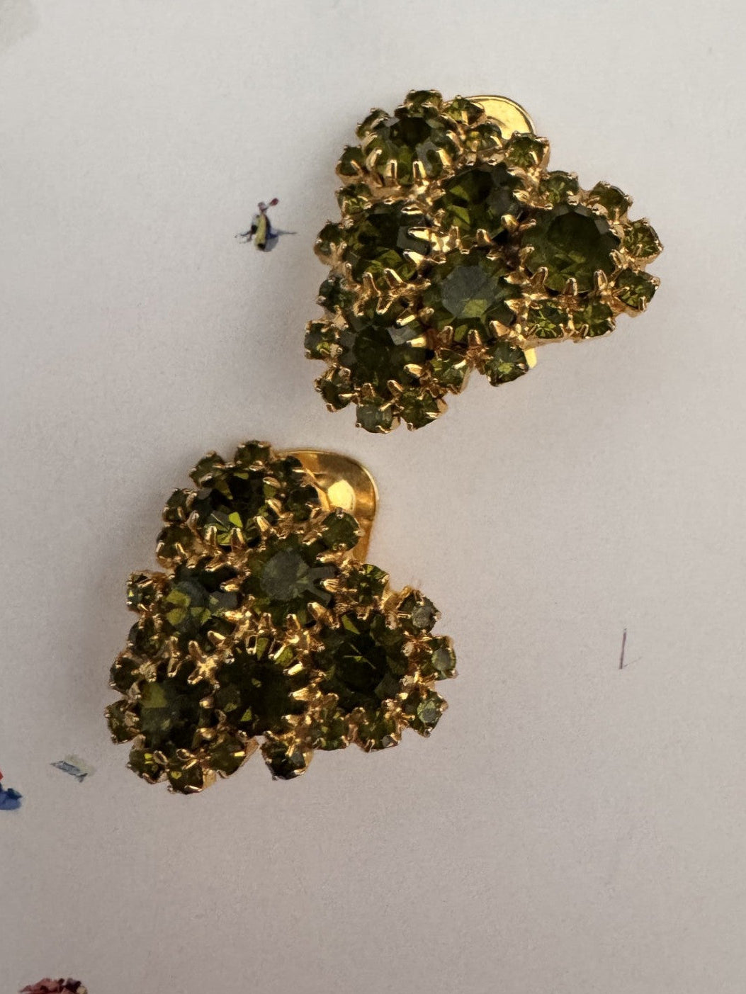 Vintage Olive Green Floral Cluster Earrings