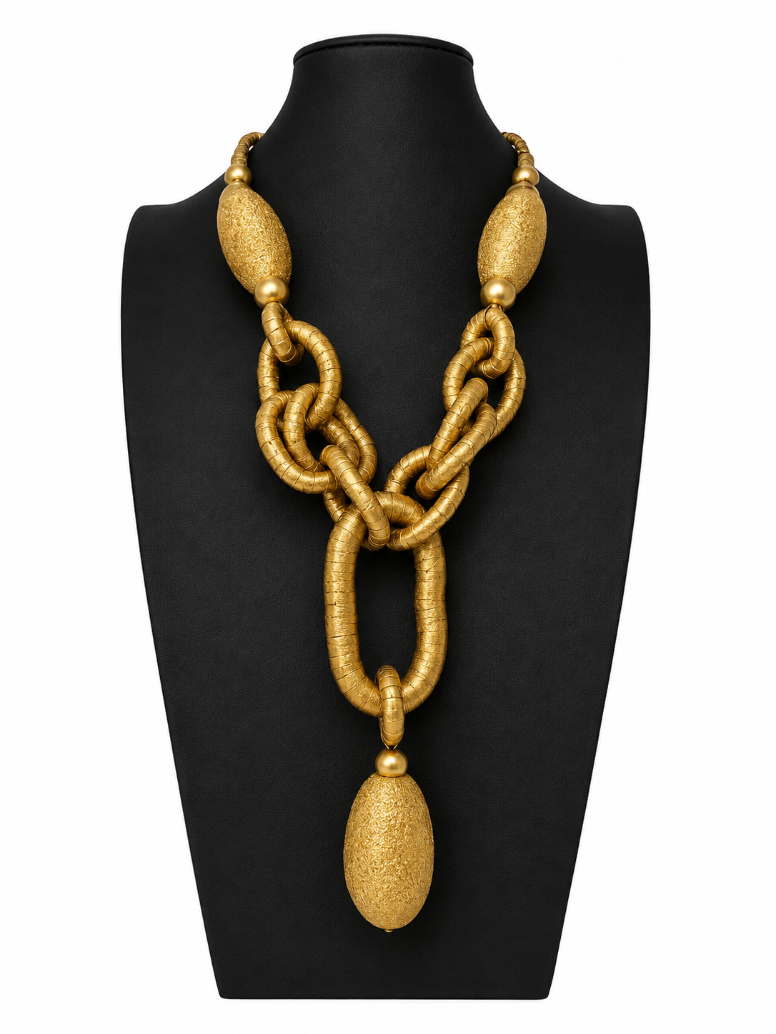 Vintage Gold Tone Sculptural Chain Statement Necklace