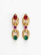 Vintage Art Deco Jewel Cabochon Link Clip On Earrings