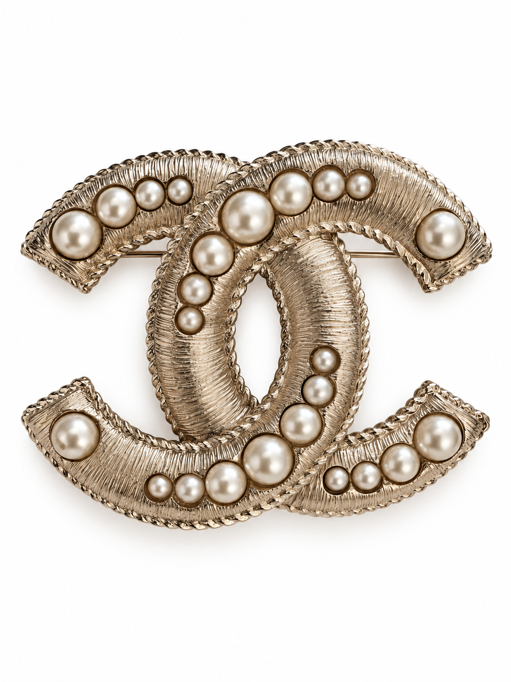 Chanel Vintage Textured Faux Pearl CC Brooch