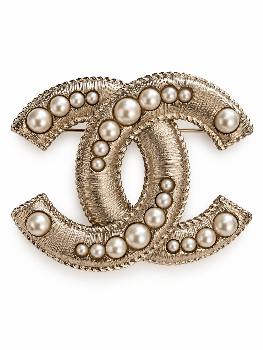 Chanel Vintage Textured Faux Pearl CC Brooch